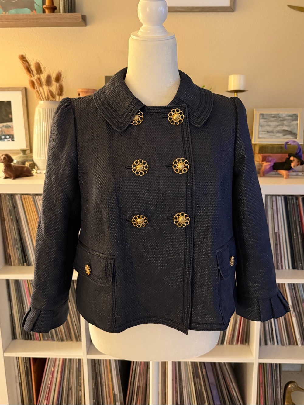 Vintage Size 12 Y2K Navy Juicy Couture Cropped Button Down Coat